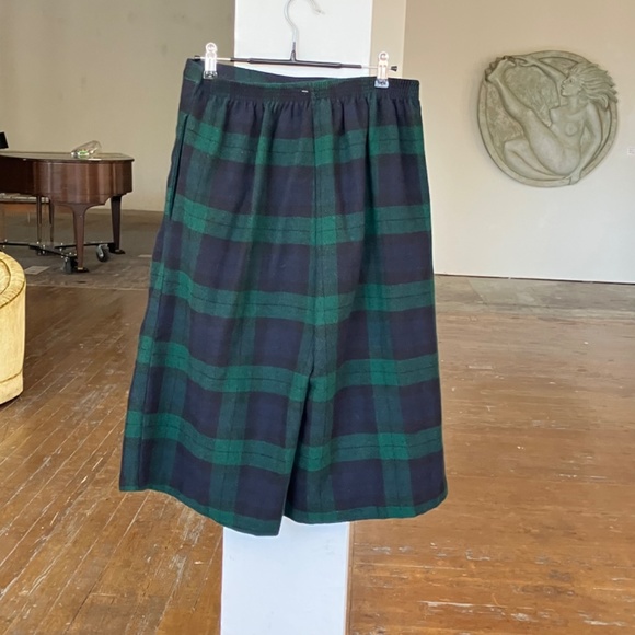 Green and blue Plaid wool blend Bermudas/ wide long shorts - Picture 4 of 6